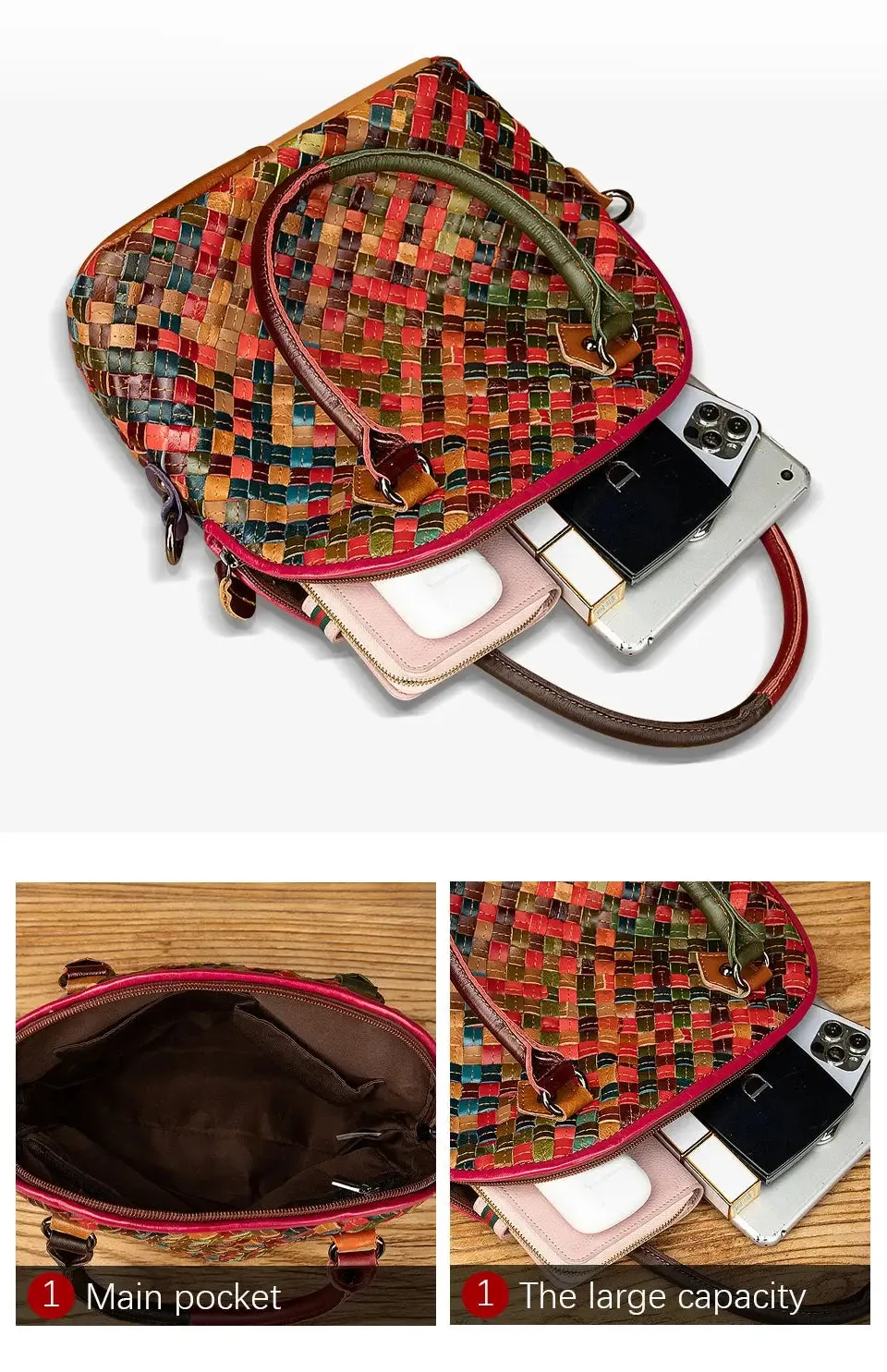 2024 Colorful Quality Leather Famous Brand Luxury Ladies Patchwork Large Purse Handbag Shoulder bag Women Designer Tote bag 9178
