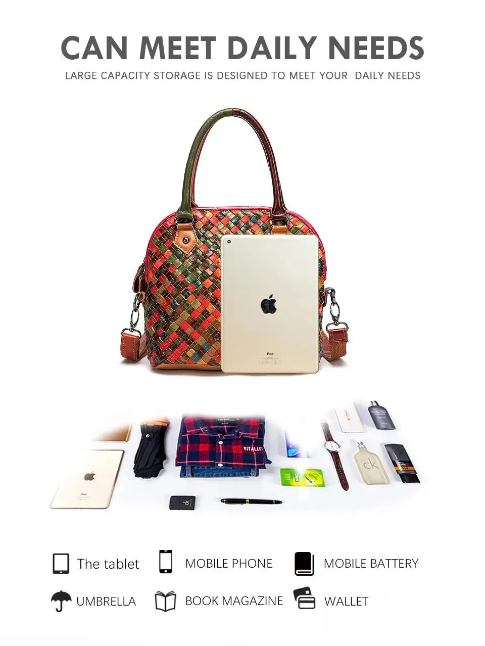 2024 Colorful Quality Leather Famous Brand Luxury Ladies Patchwork Large Purse Handbag Shoulder bag Women Designer Tote bag 9178