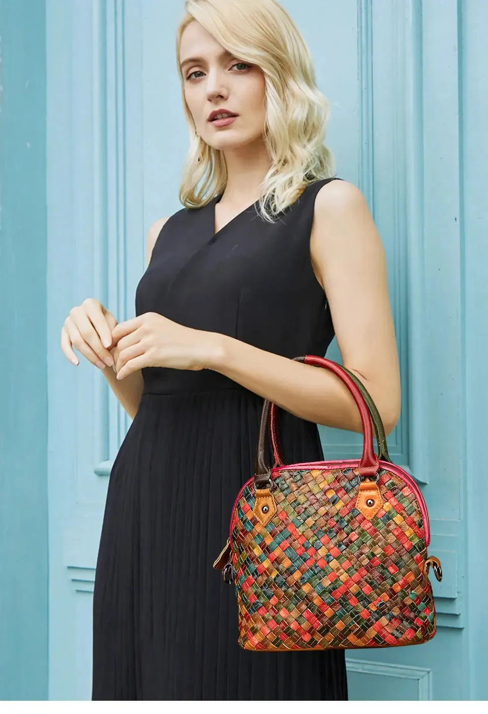2024 Colorful Quality Leather Famous Brand Luxury Ladies Patchwork Large Purse Handbag Shoulder bag Women Designer Tote bag 9178