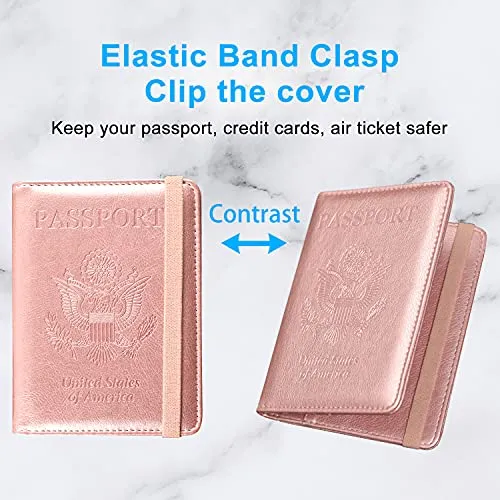 ACdream Passport and Vaccine Card Holder Combo, Cover Case with CDC Vaccination Card Slot, Leather Travel Documents Organizer Protector, with RFID Blocking, for Women and Men, Rose Gold