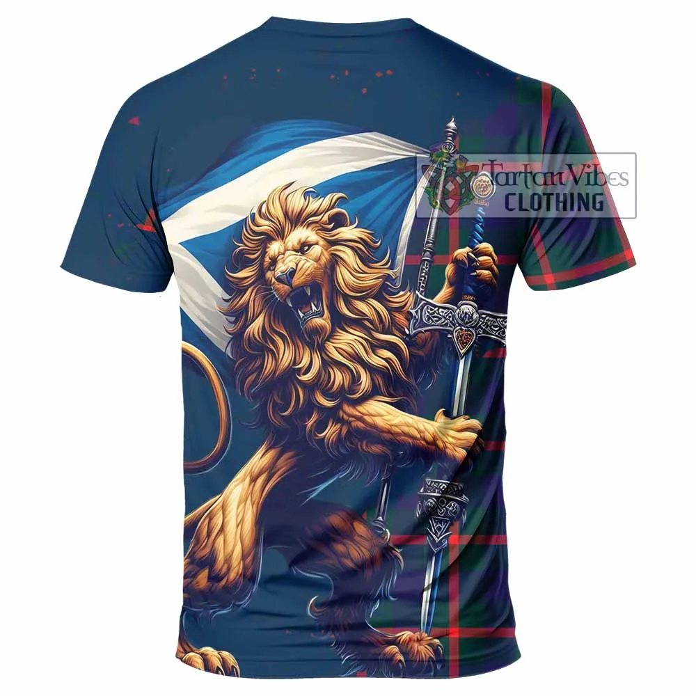 Agnew Tartan Family Crest T-Shirt with Scottish Majestic Lion