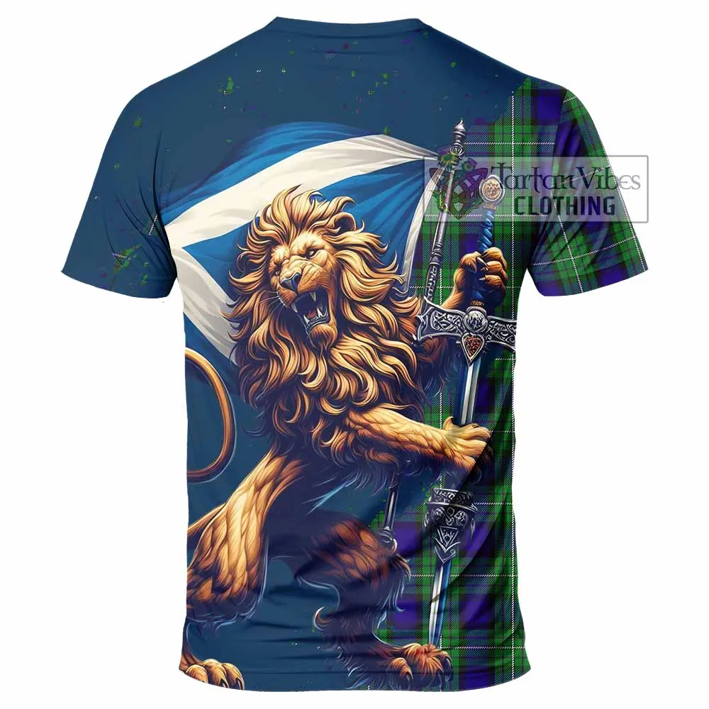 Alexander Tartan Family Crest T-Shirt with Scottish Majestic Lion