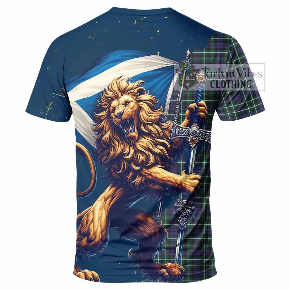 Allardice Tartan Family Crest T-Shirt with Scottish Majestic Lion