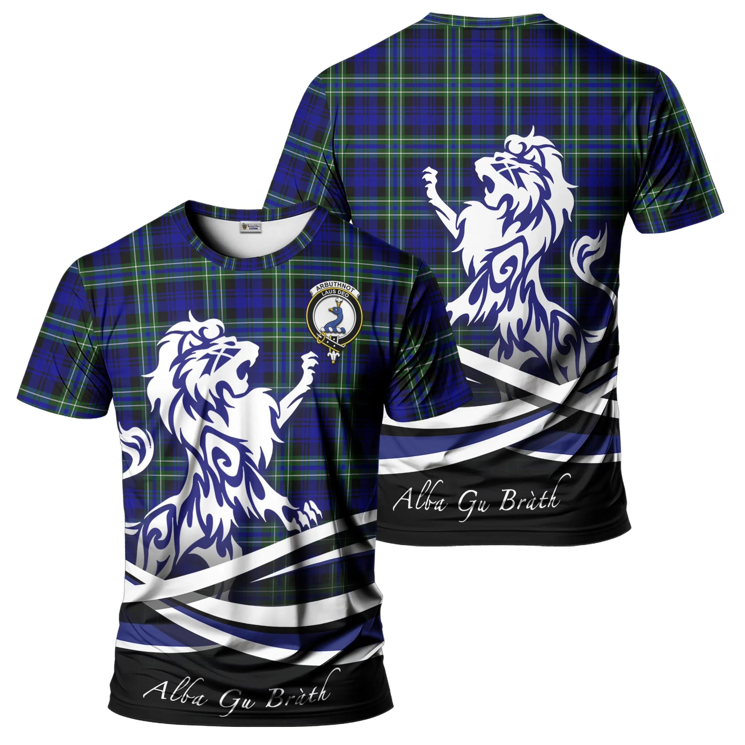 Arbuthnot Modern Tartan T-Shirt with Alba Gu Brath Regal Lion Emblem