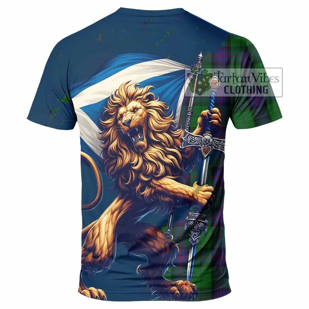 Armstrong Tartan Family Crest T-Shirt with Scottish Majestic Lion
