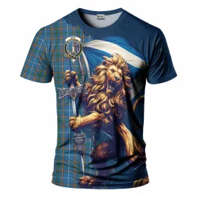 Bain Tartan Family Crest T-Shirt with Scottish Majestic Lion