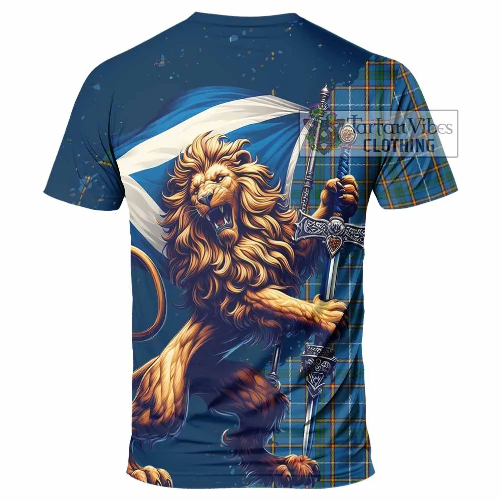 Bain Tartan Family Crest T-Shirt with Scottish Majestic Lion