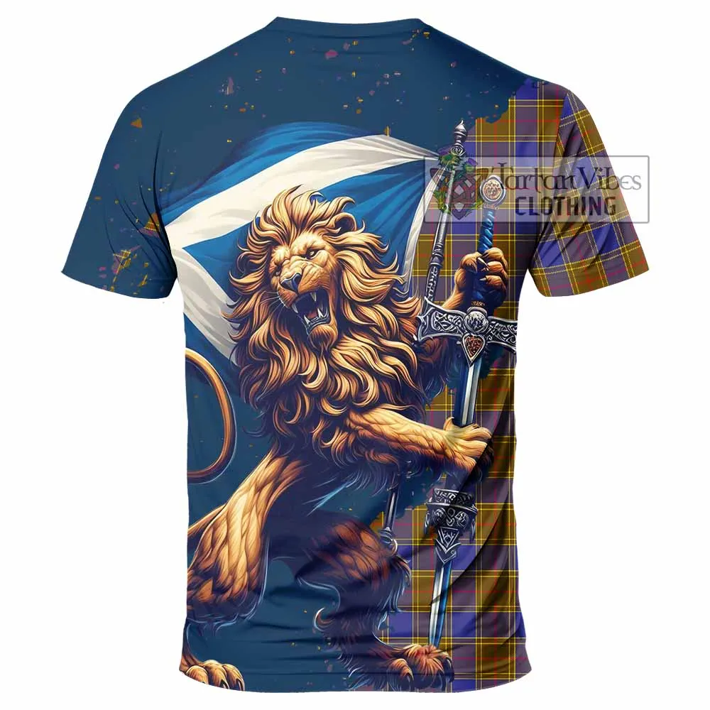 Balfour Tartan Family Crest T-Shirt with Scottish Majestic Lion