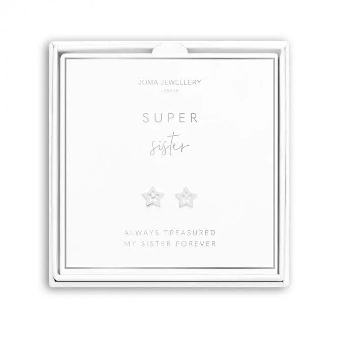 Beautifully Boxed A Little Super Sister Silver Box Earrings 5302