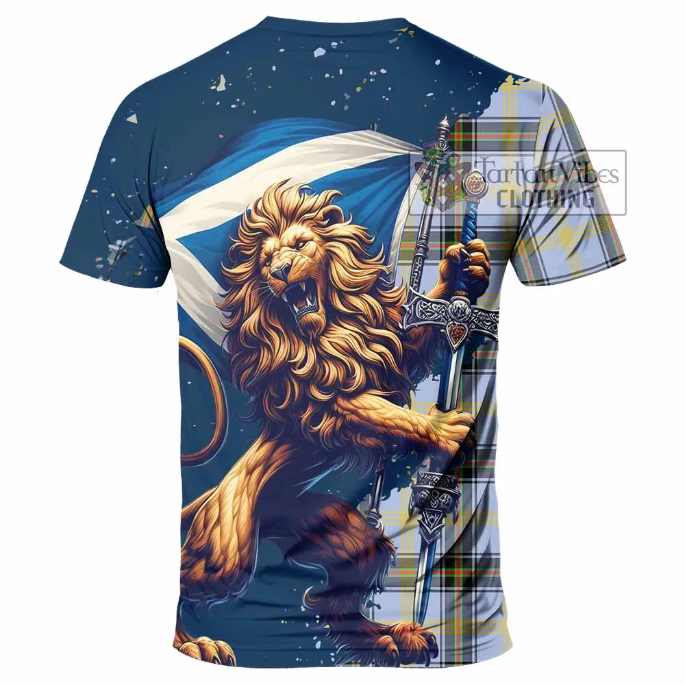 Bell Tartan Family Crest T-Shirt with Scottish Majestic Lion