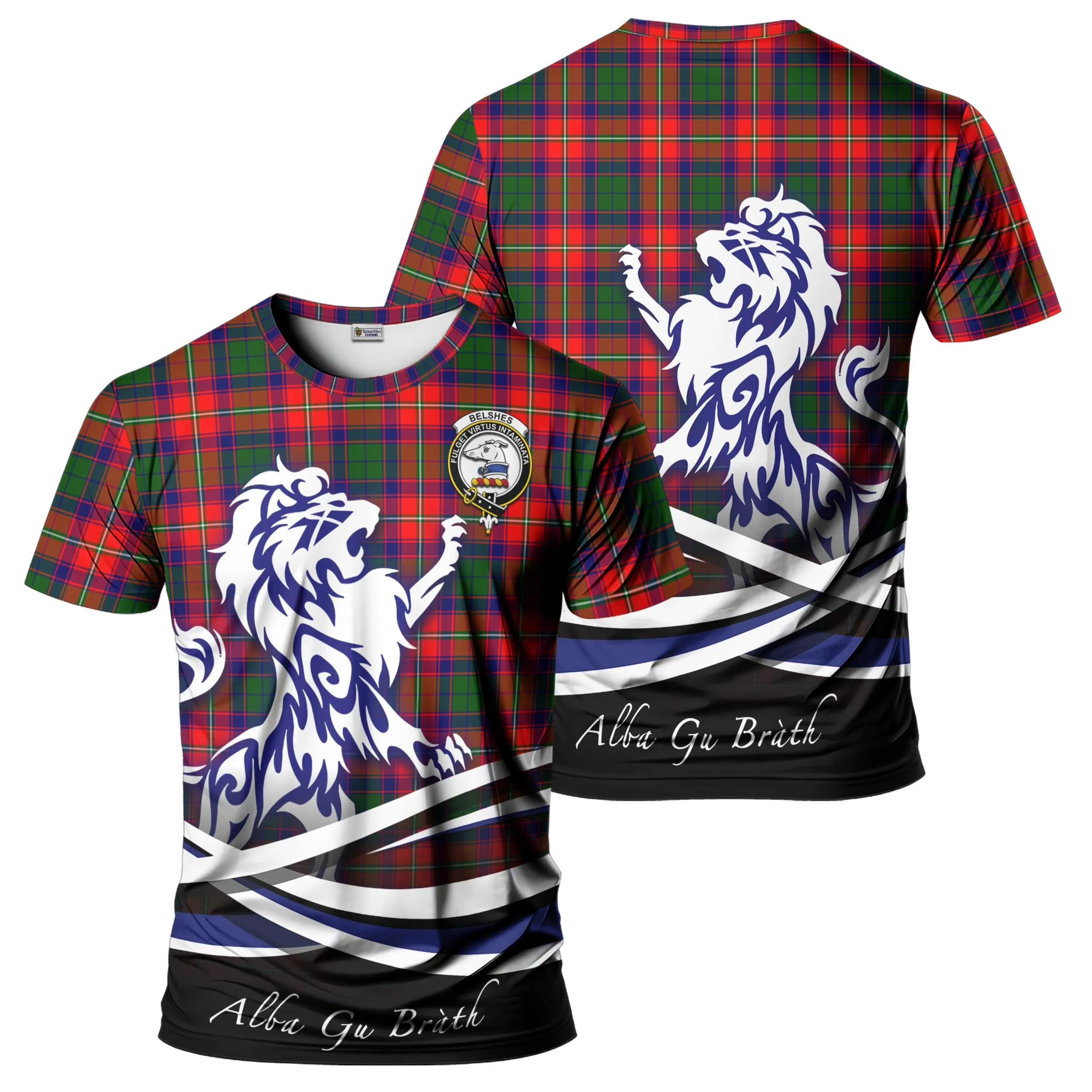 Belshes Tartan T-Shirt with Alba Gu Brath Regal Lion Emblem