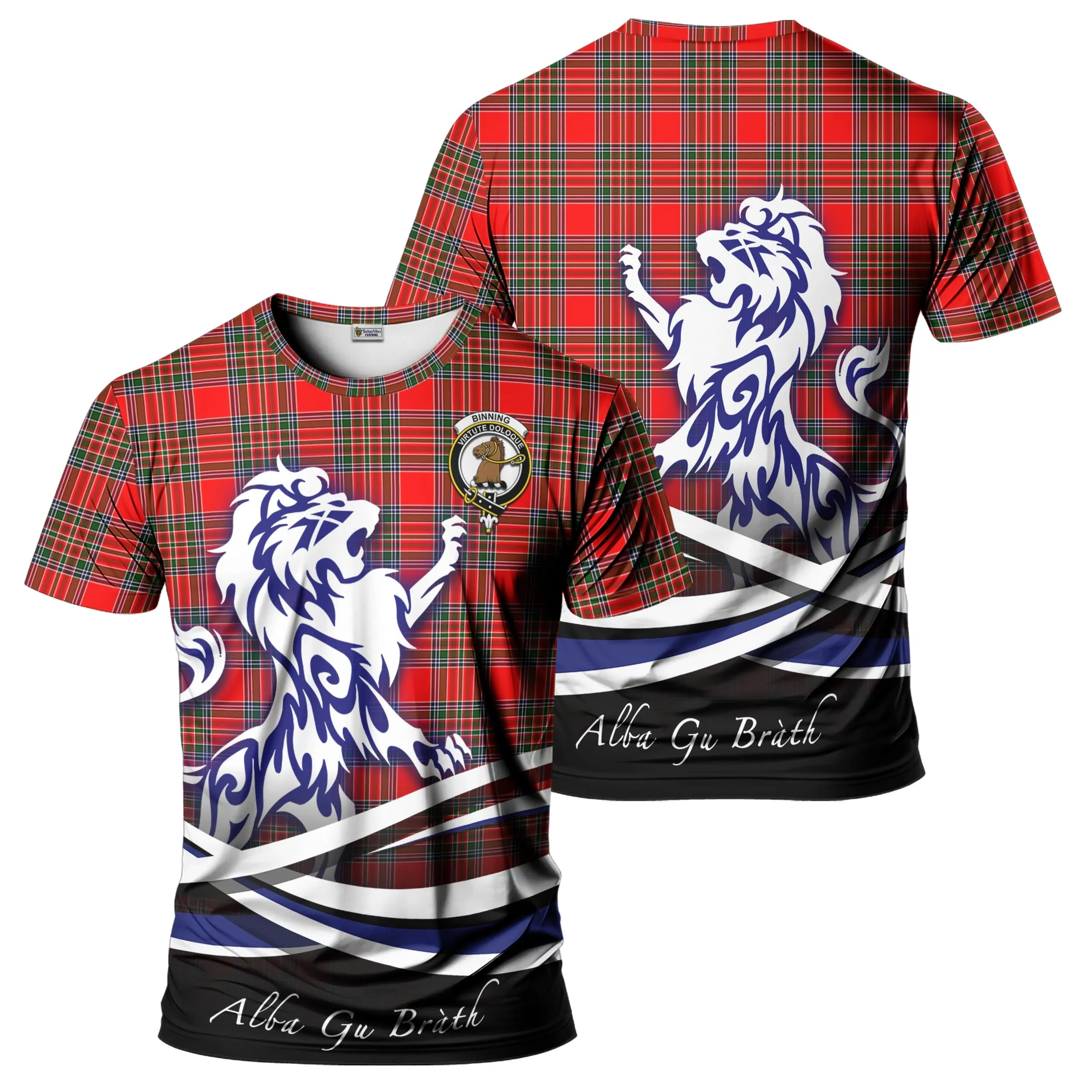 Binning Tartan T-Shirt with Alba Gu Brath Regal Lion Emblem