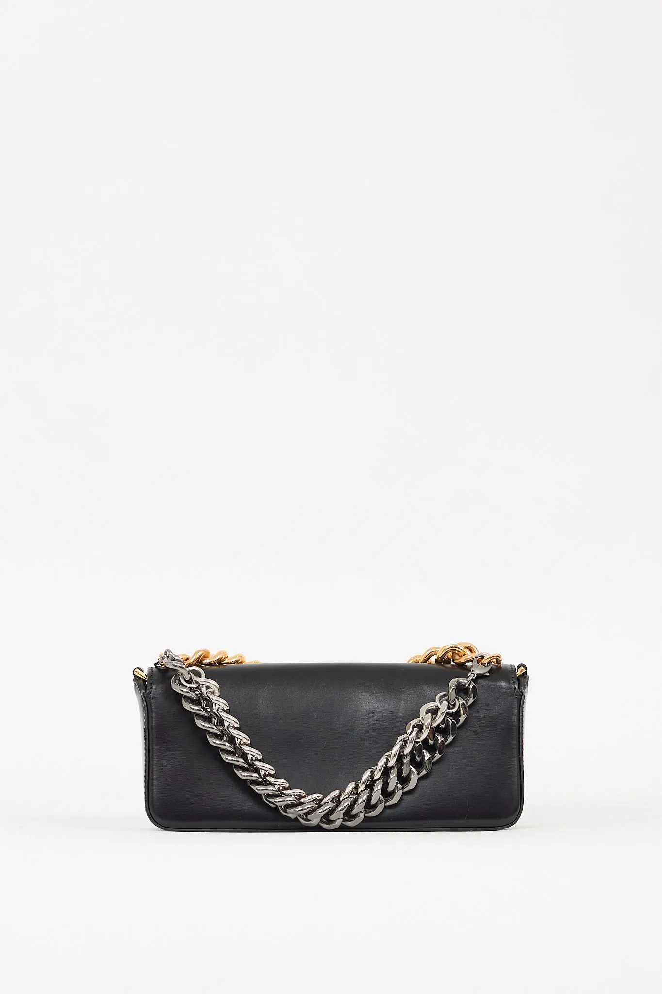 Black Leather Triple Chain Shoulder Bag