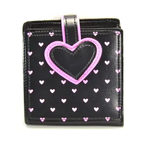 Black Wallet With Pink Heart Print &Amp; Black Heart Patch