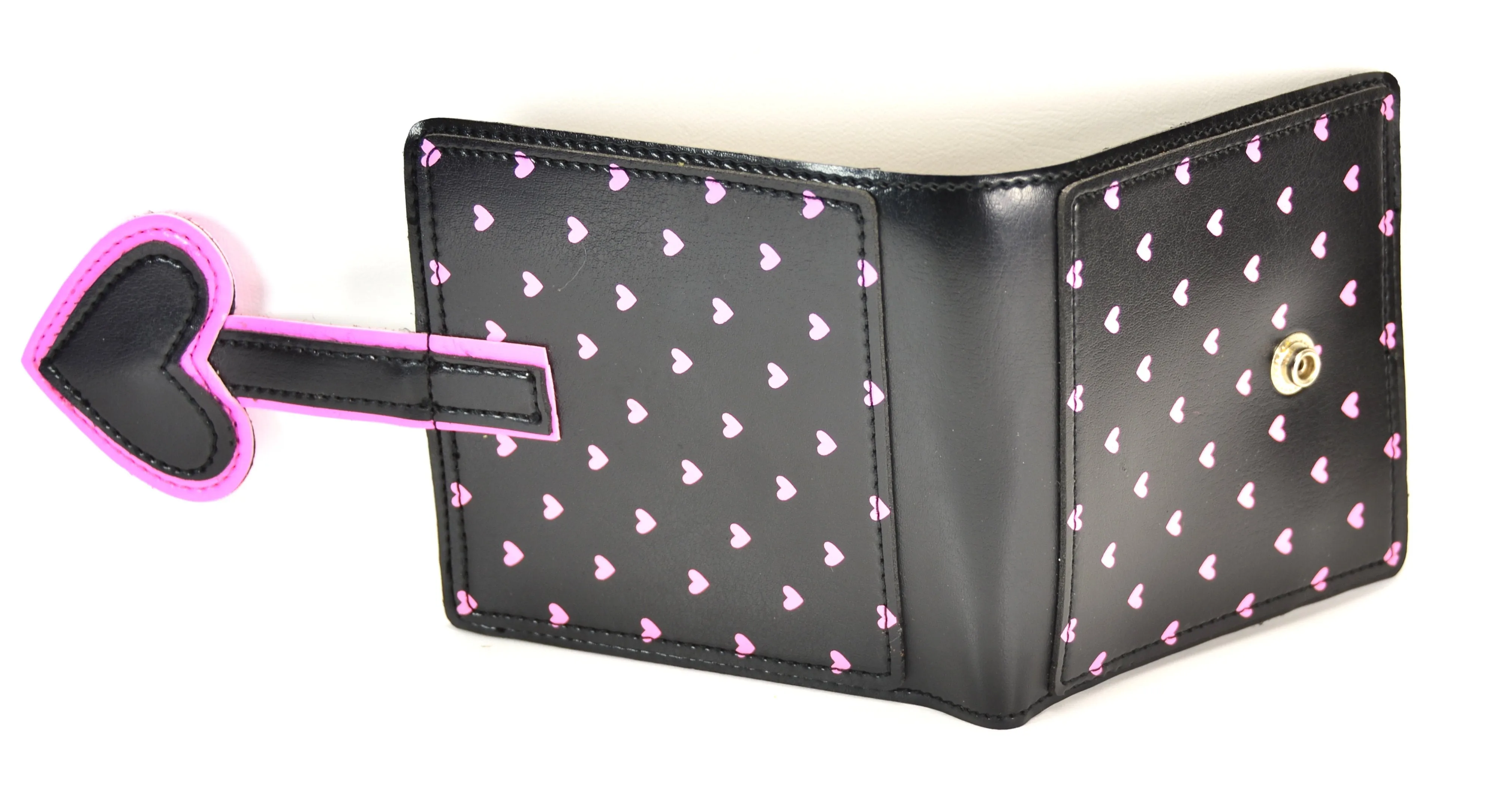 Black Wallet With Pink Heart Print &Amp; Black Heart Patch