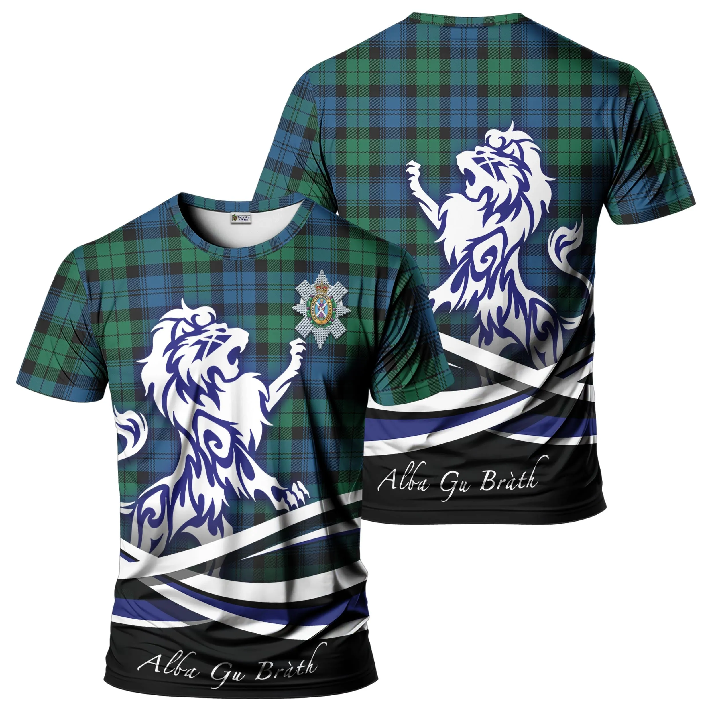 Black Watch Ancient Tartan T-Shirt with Alba Gu Brath Regal Lion Emblem