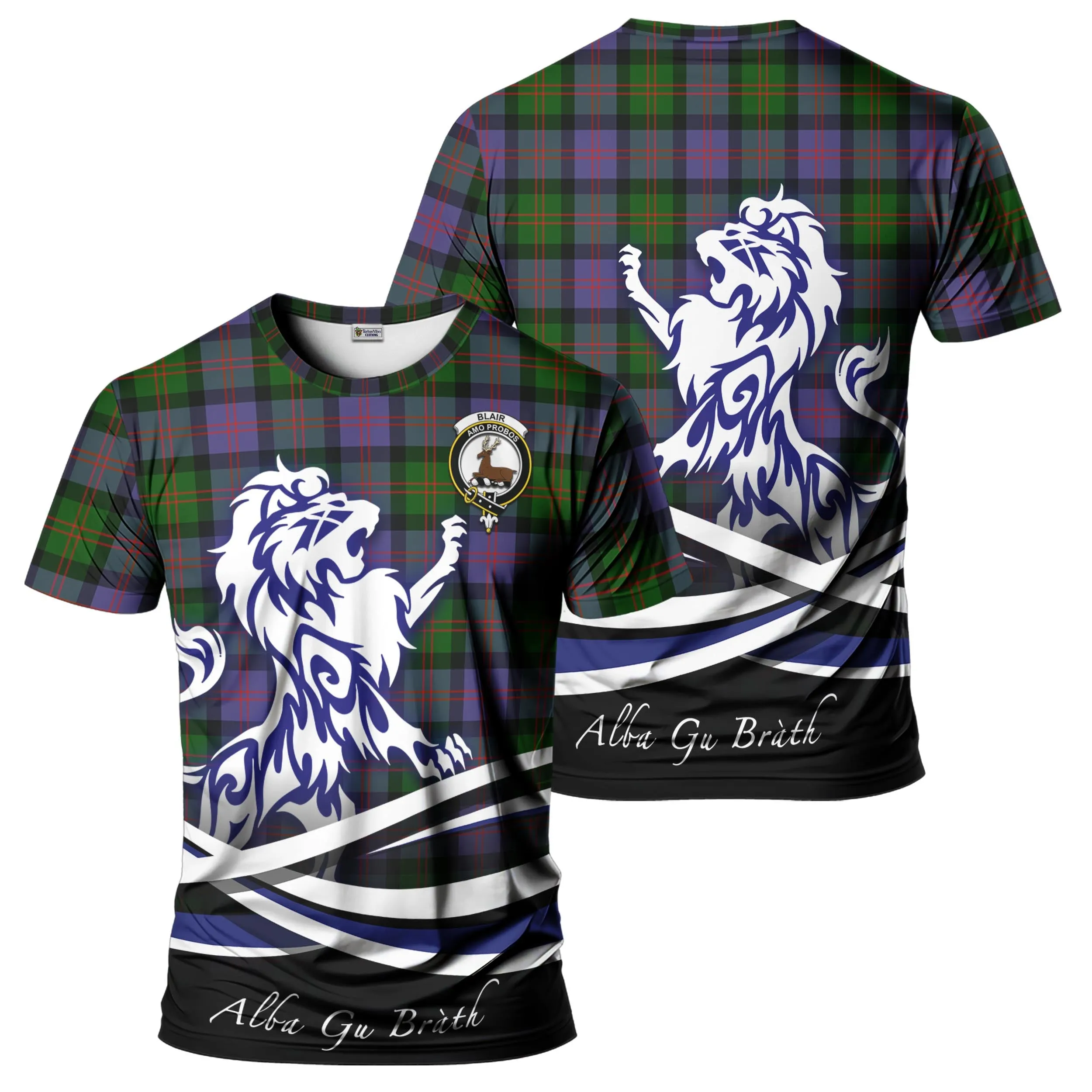 Blair Modern Tartan T-Shirt with Alba Gu Brath Regal Lion Emblem
