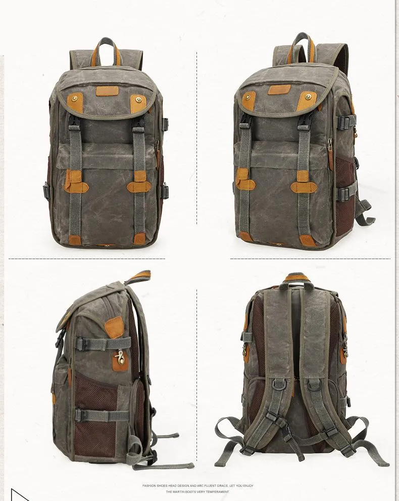 Brown CANVAS WATERPROOF MENS 15'' CANON CAMERA BACKPACK LARGE NIKON CAMERA BAG DSLR CAMERA BAG FOR MEN