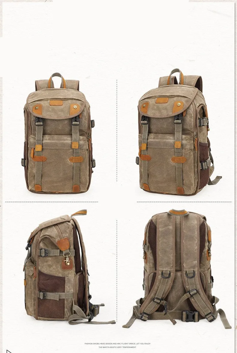 Brown CANVAS WATERPROOF MENS 15'' CANON CAMERA BACKPACK LARGE NIKON CAMERA BAG DSLR CAMERA BAG FOR MEN