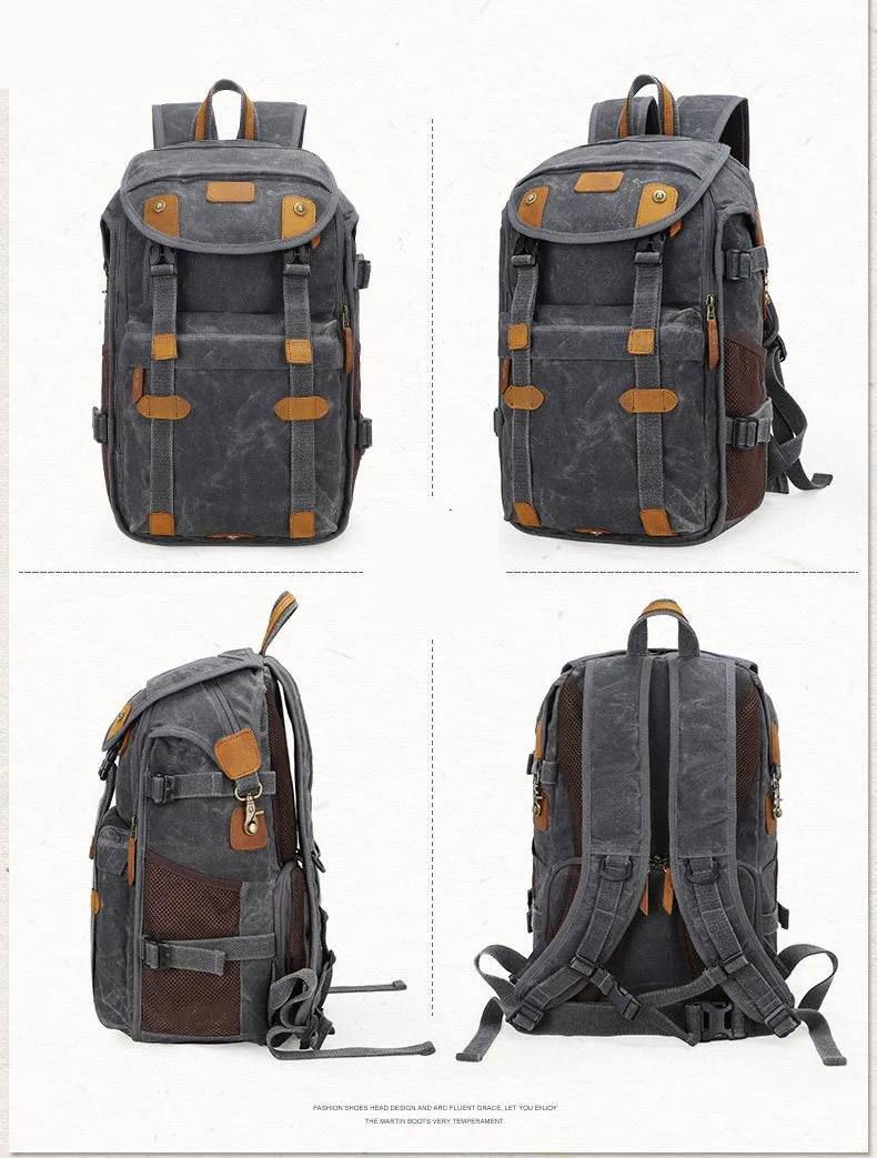 Brown CANVAS WATERPROOF MENS 15'' CANON CAMERA BACKPACK LARGE NIKON CAMERA BAG DSLR CAMERA BAG FOR MEN