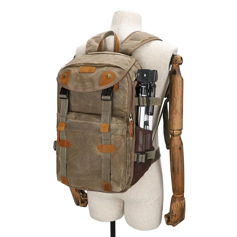Brown CANVAS WATERPROOF MENS 15'' CANON CAMERA BACKPACK LARGE NIKON CAMERA BAG DSLR CAMERA BAG FOR MEN