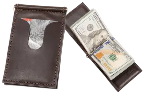 Brown Premium Leather Bifold Slim Profile Wallet With Money Clip