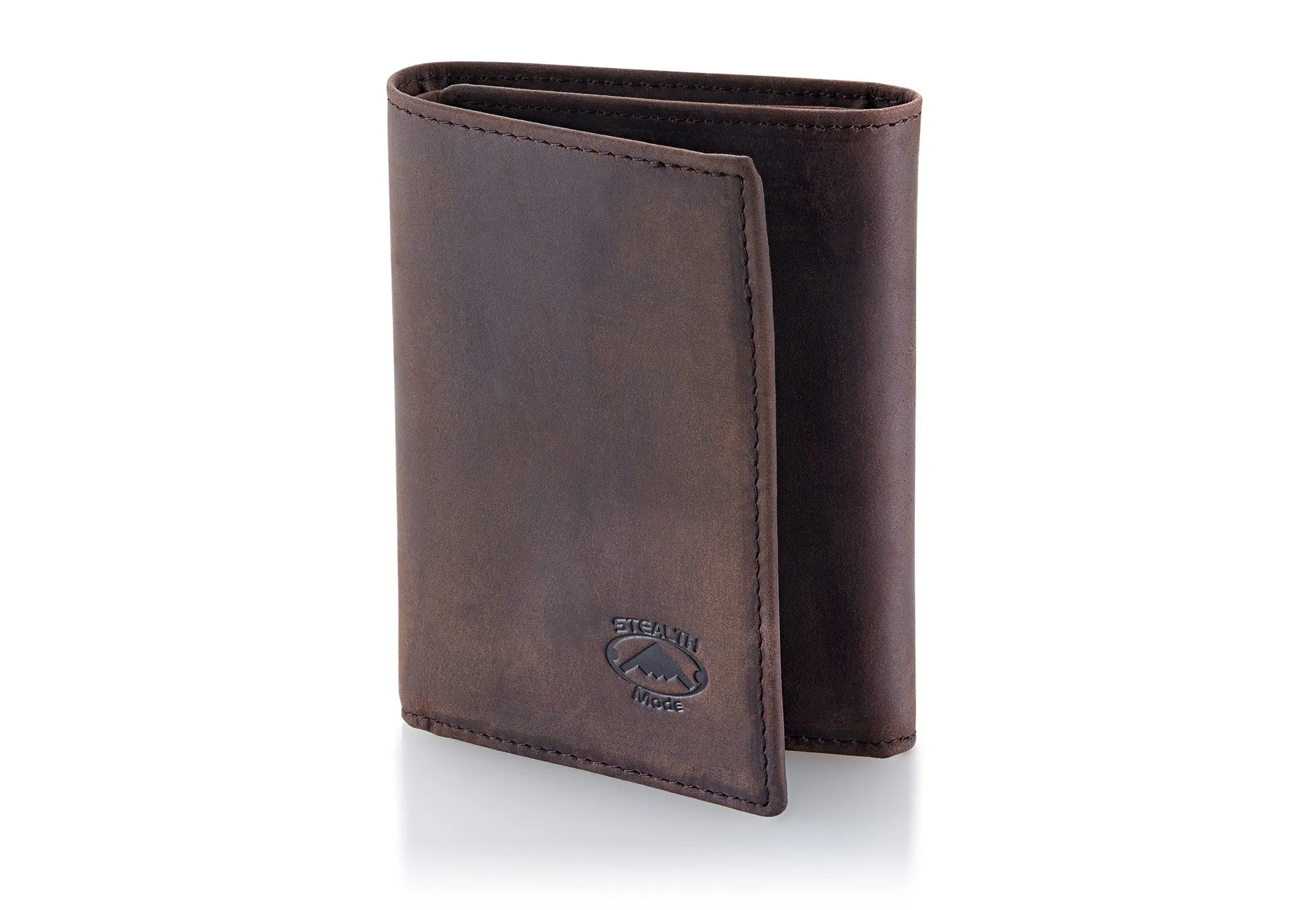Brown Trifold Leather Wallet With RFID Blocking and ID Window