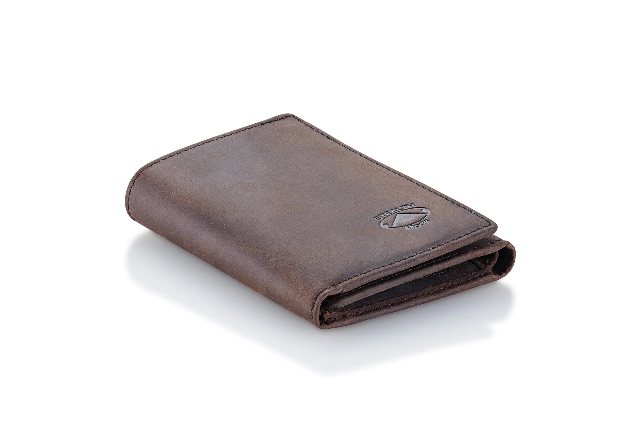 Brown Trifold Leather Wallet With RFID Blocking and ID Window