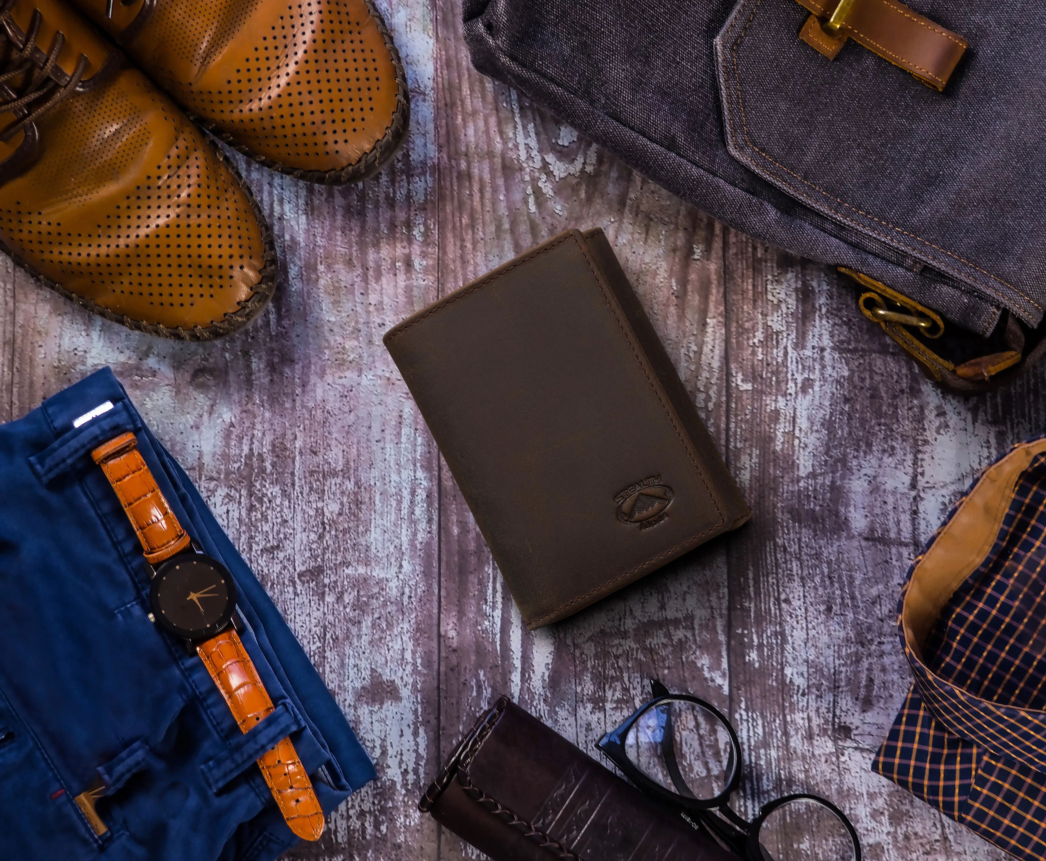 Brown Trifold Leather Wallet With RFID Blocking and ID Window