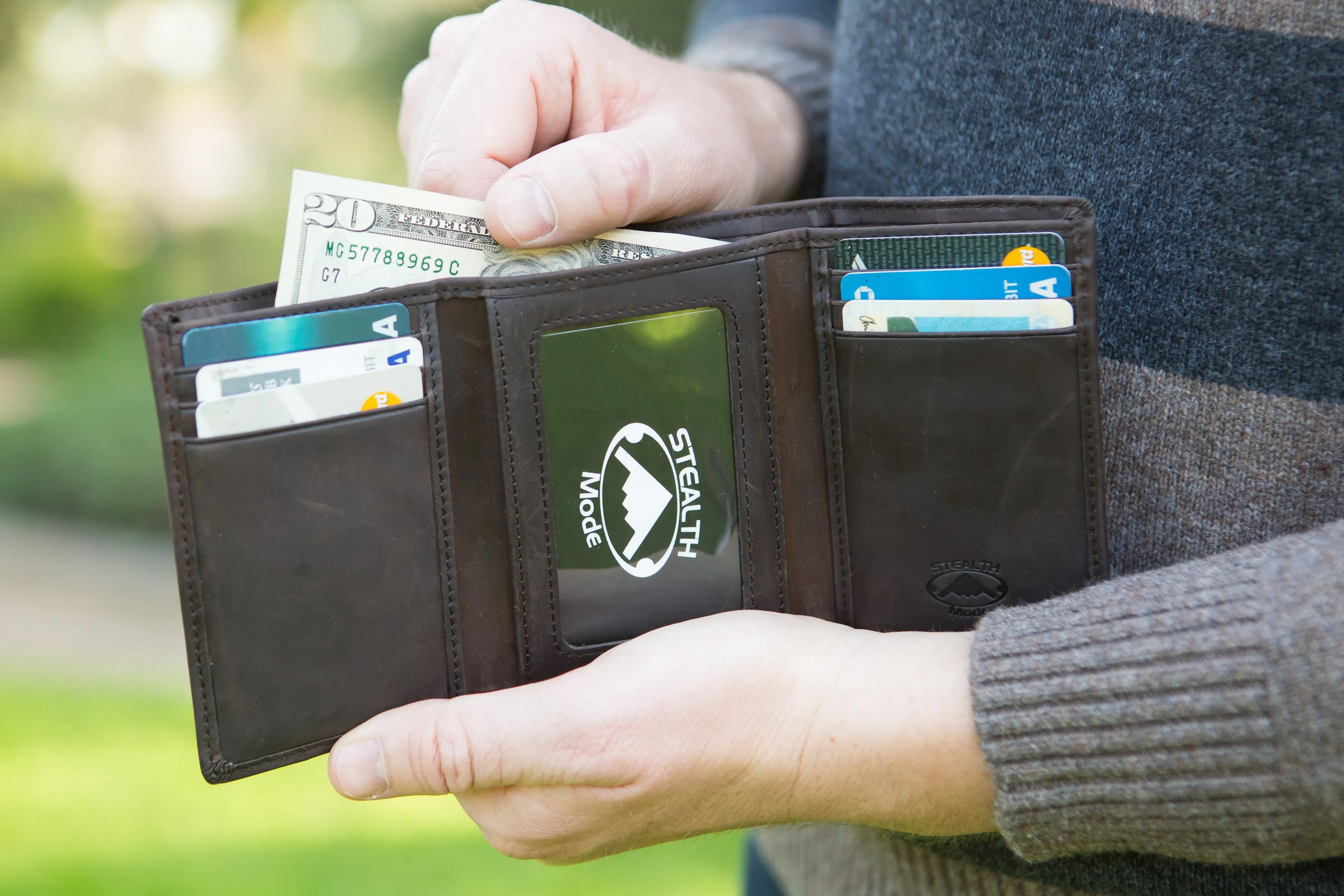 Brown Trifold Leather Wallet With RFID Blocking and ID Window