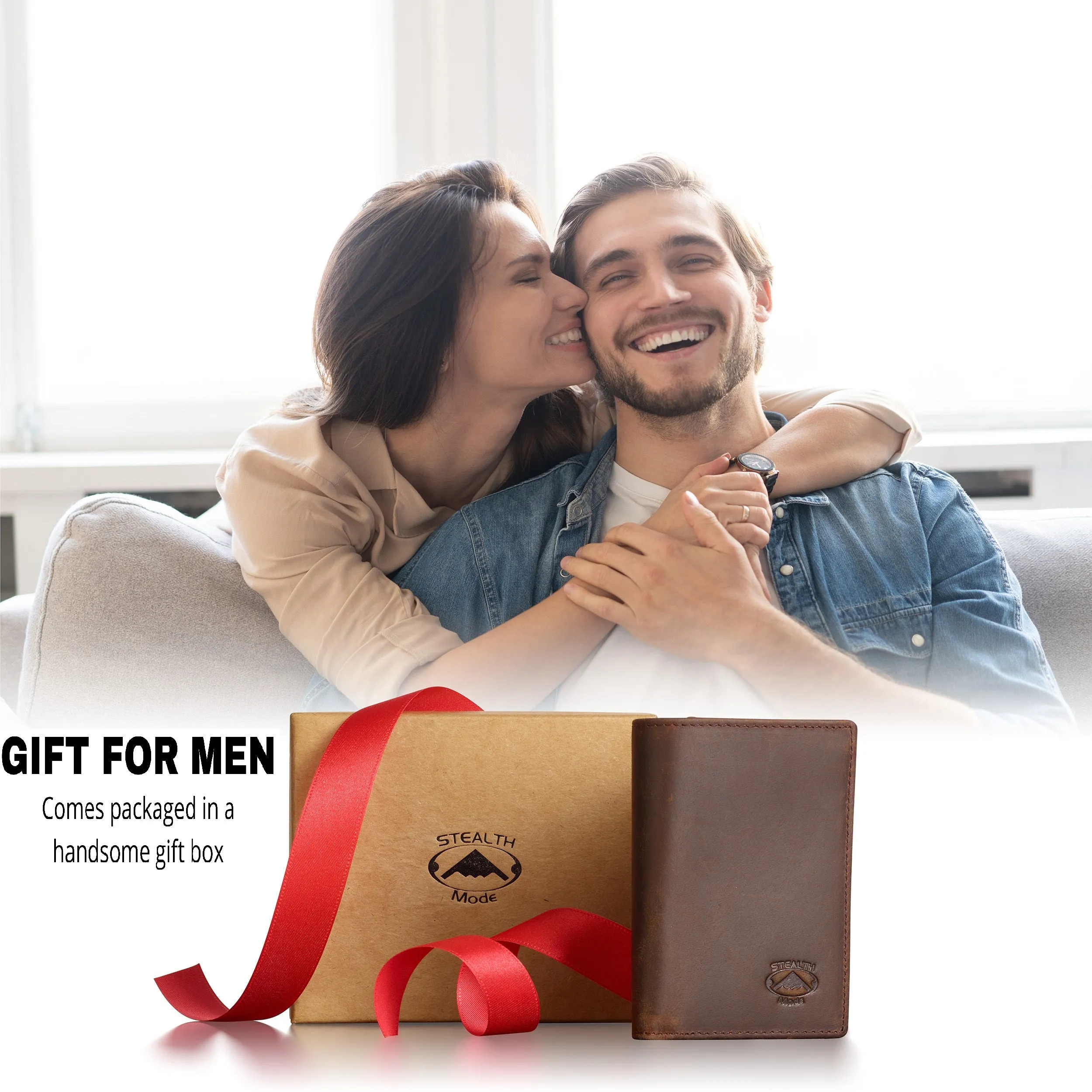 Brown Trifold Leather Wallet With RFID Blocking and ID Window