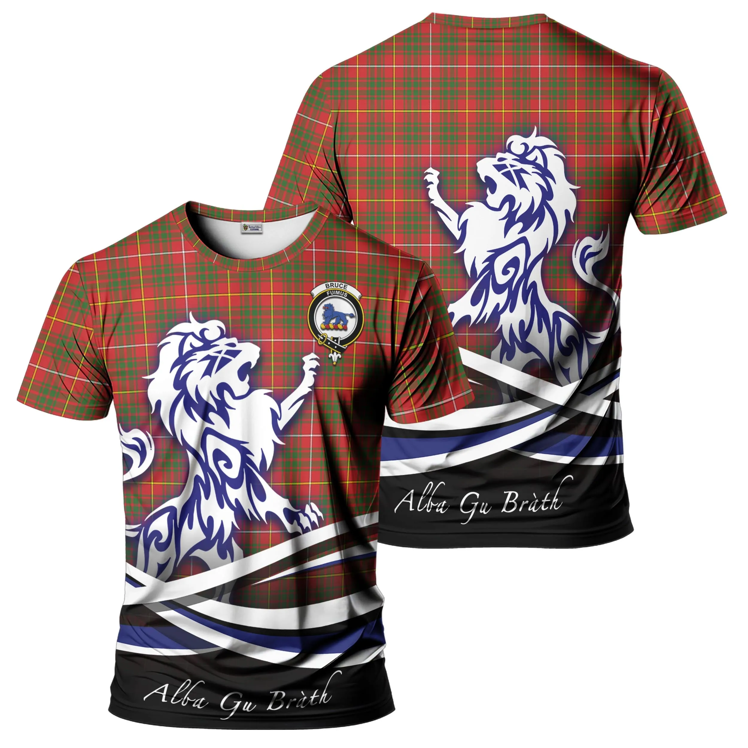 Bruce Modern Tartan T-Shirt with Alba Gu Brath Regal Lion Emblem