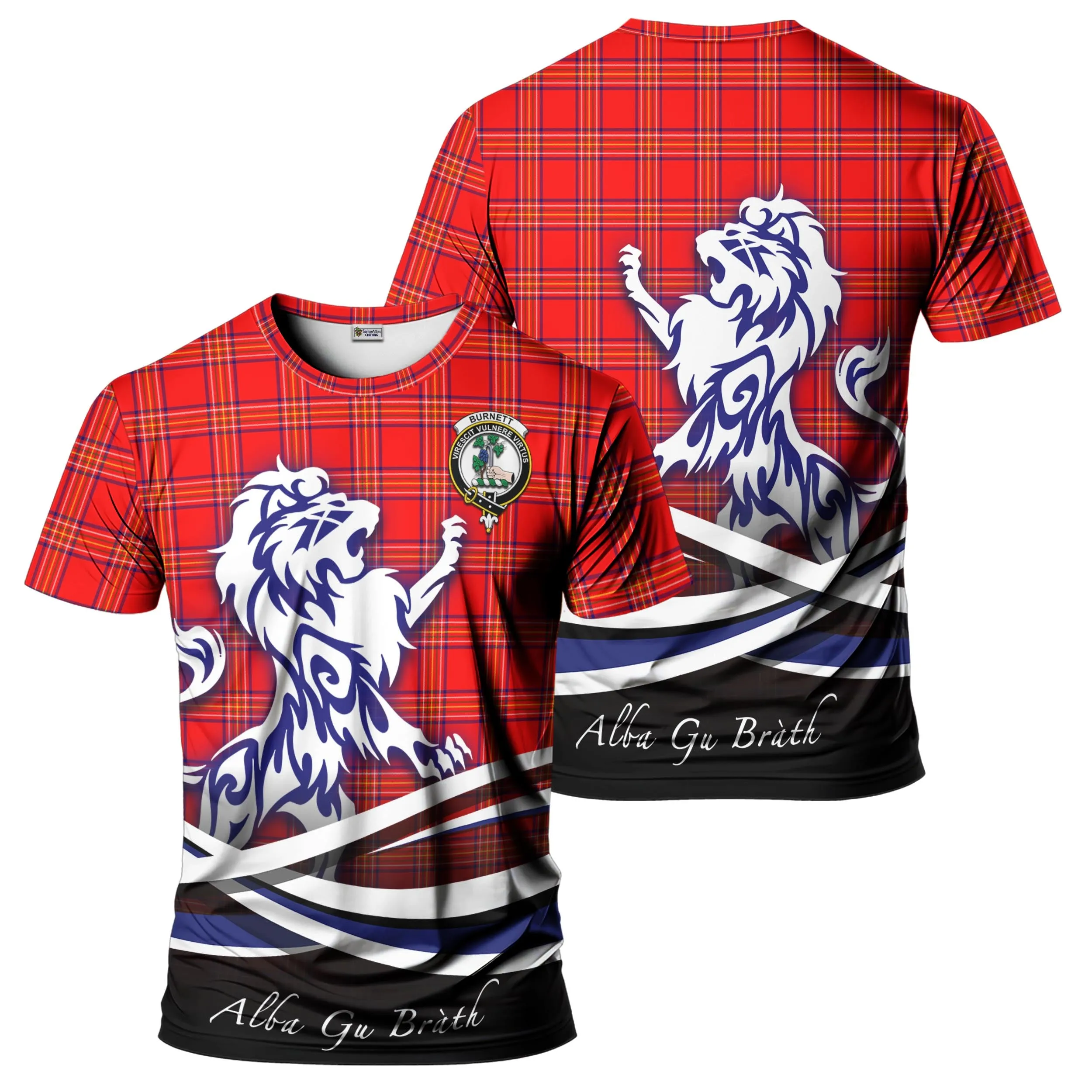 Burnett Modern Tartan T-Shirt with Alba Gu Brath Regal Lion Emblem
