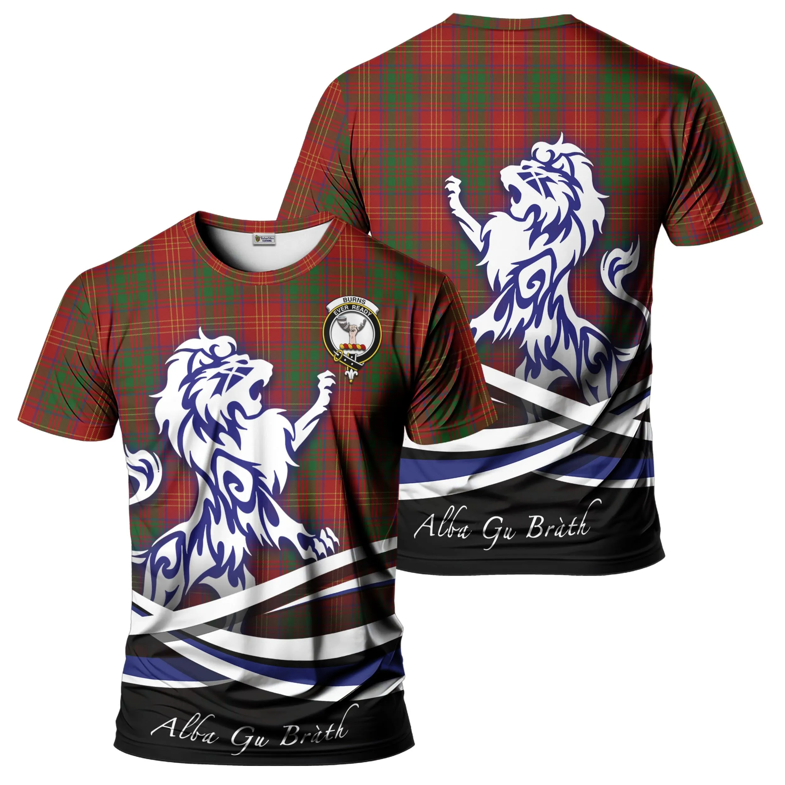 Burns Tartan T-Shirt with Alba Gu Brath Regal Lion Emblem