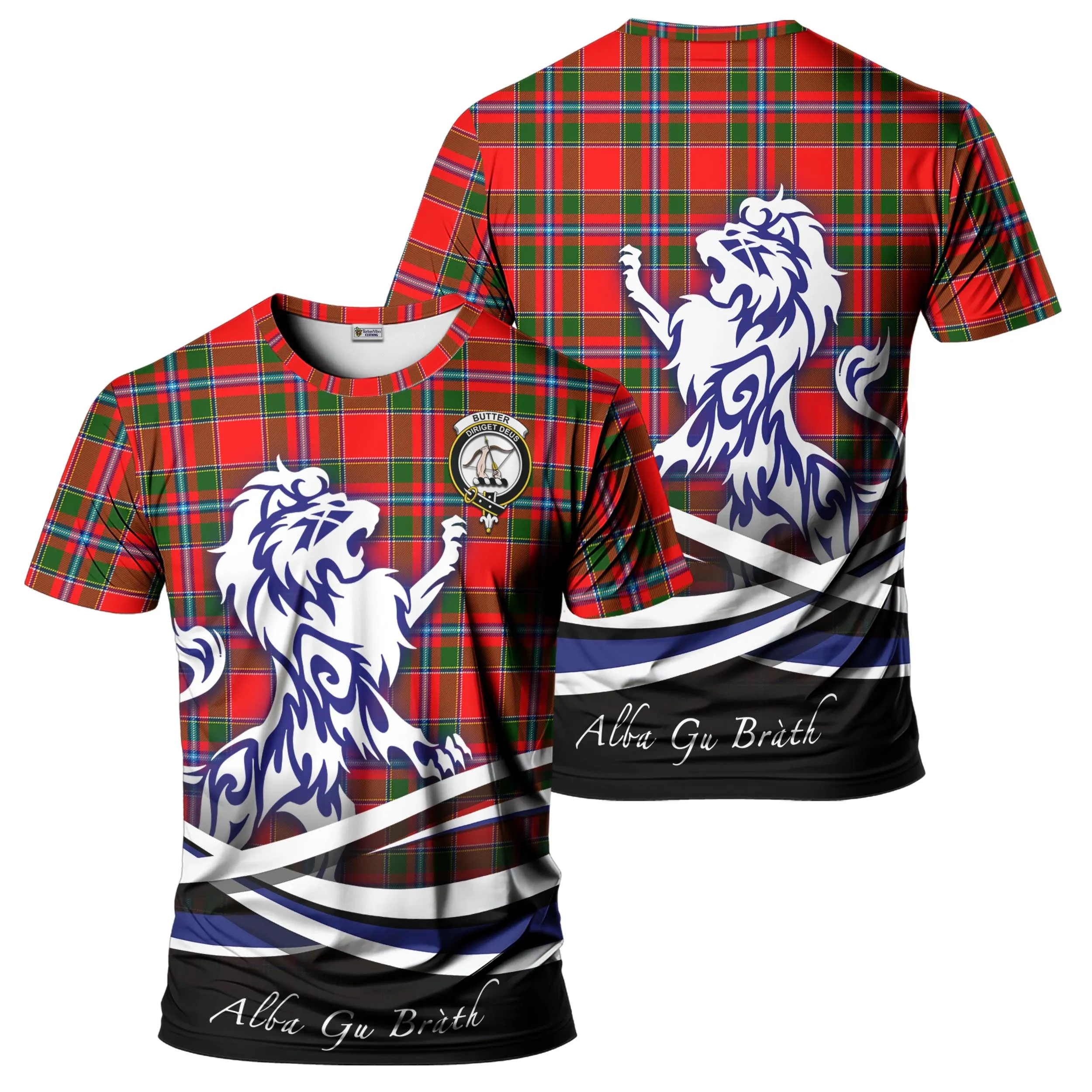 Butter Tartan T-Shirt with Alba Gu Brath Regal Lion Emblem