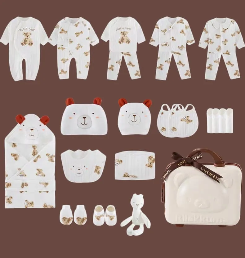 Cookie Bear 26-Piece Newborn Clothing Gift Set – Cozy Bear-Themed Essentials for Babies
