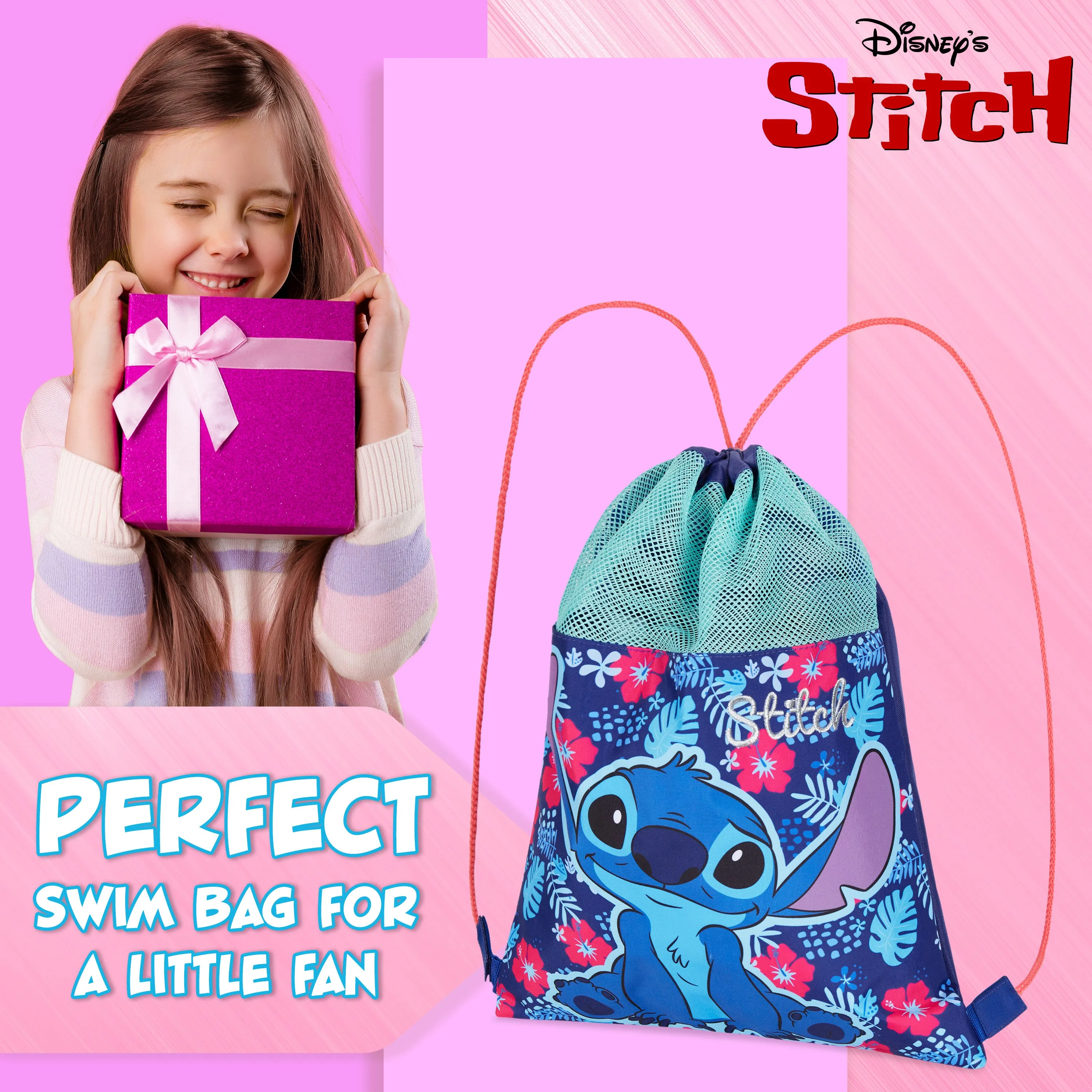Disney Kids Drawstring Bags - Swimming Bag, School PE Bag - Stitch