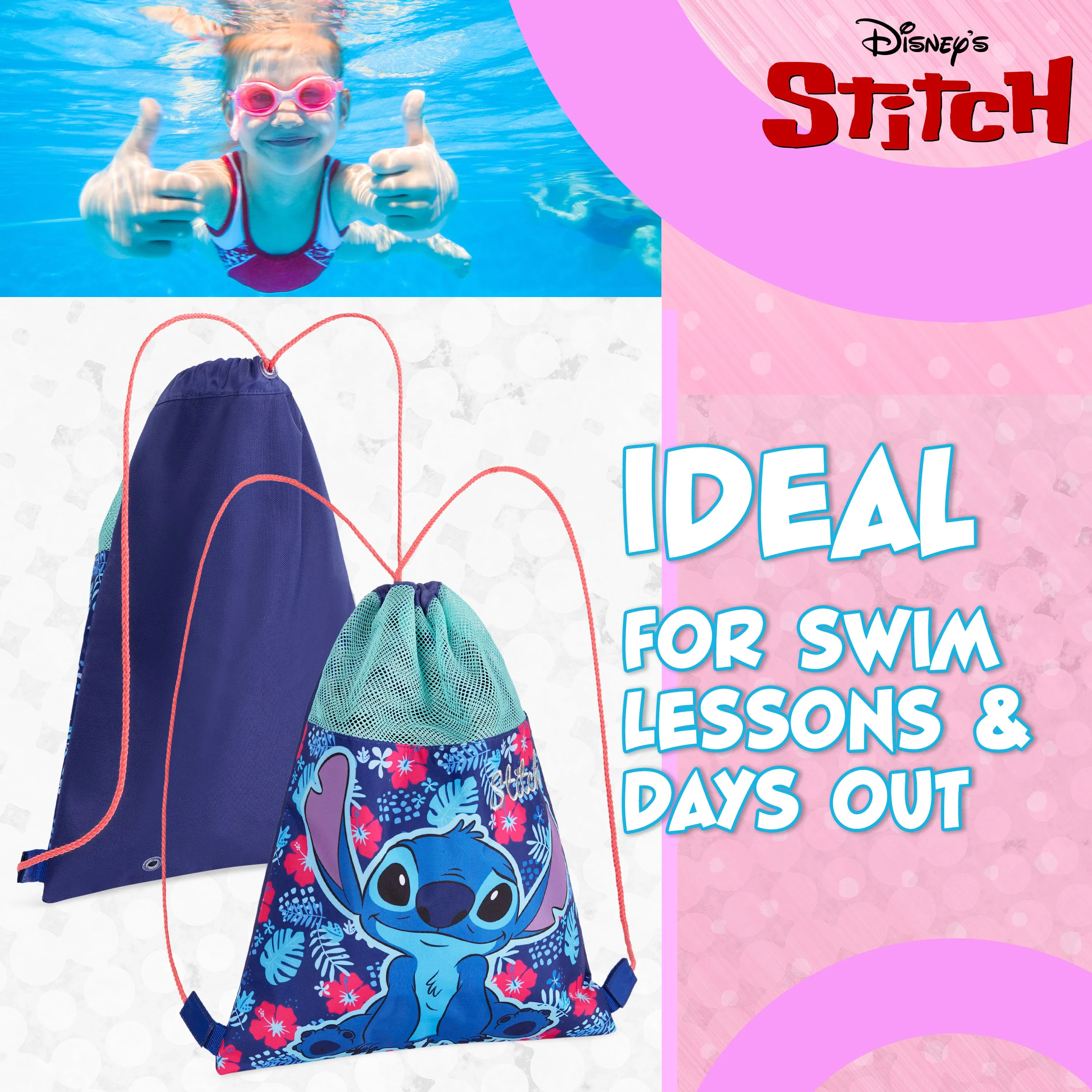 Disney Kids Drawstring Bags - Swimming Bag, School PE Bag - Stitch