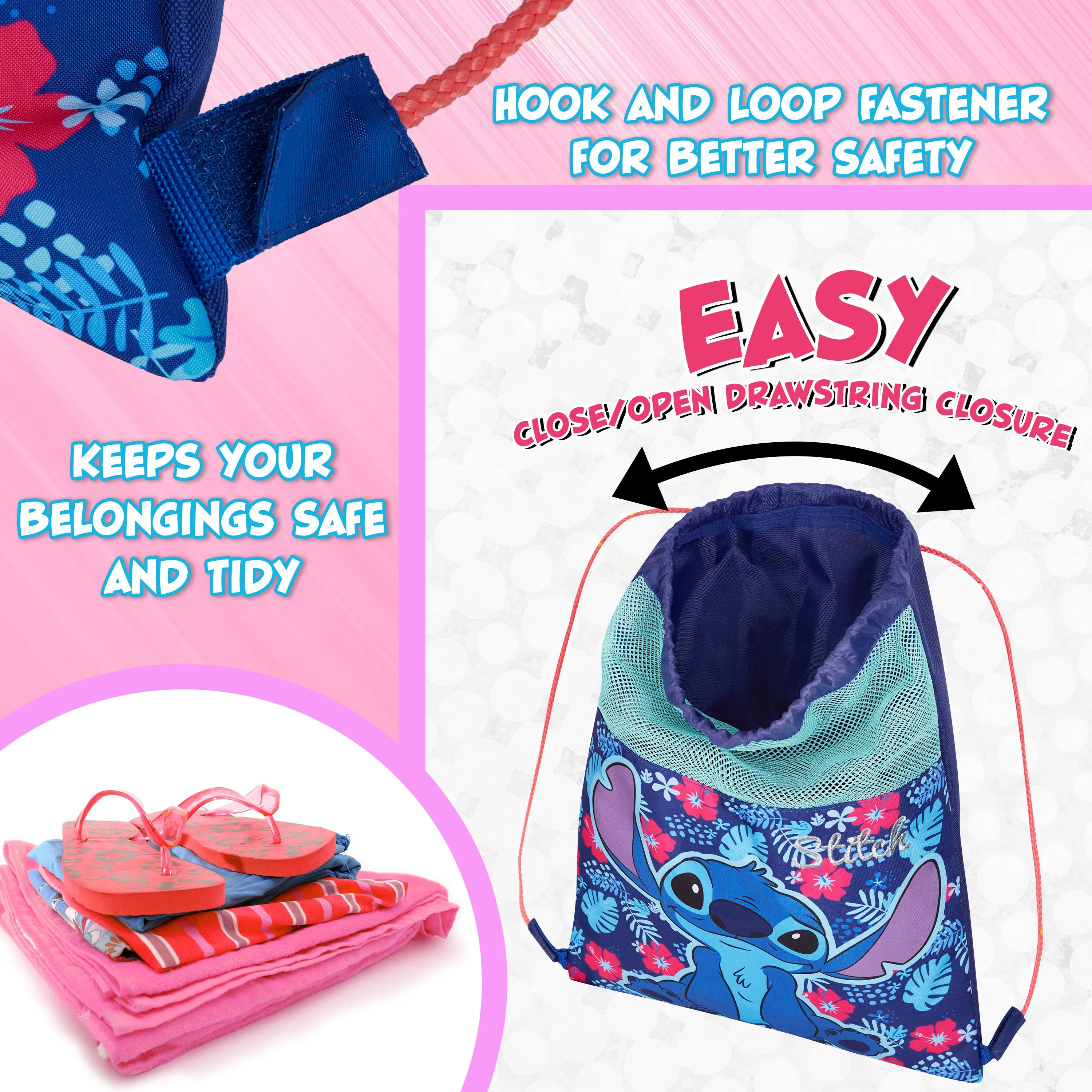 Disney Kids Drawstring Bags - Swimming Bag, School PE Bag - Stitch
