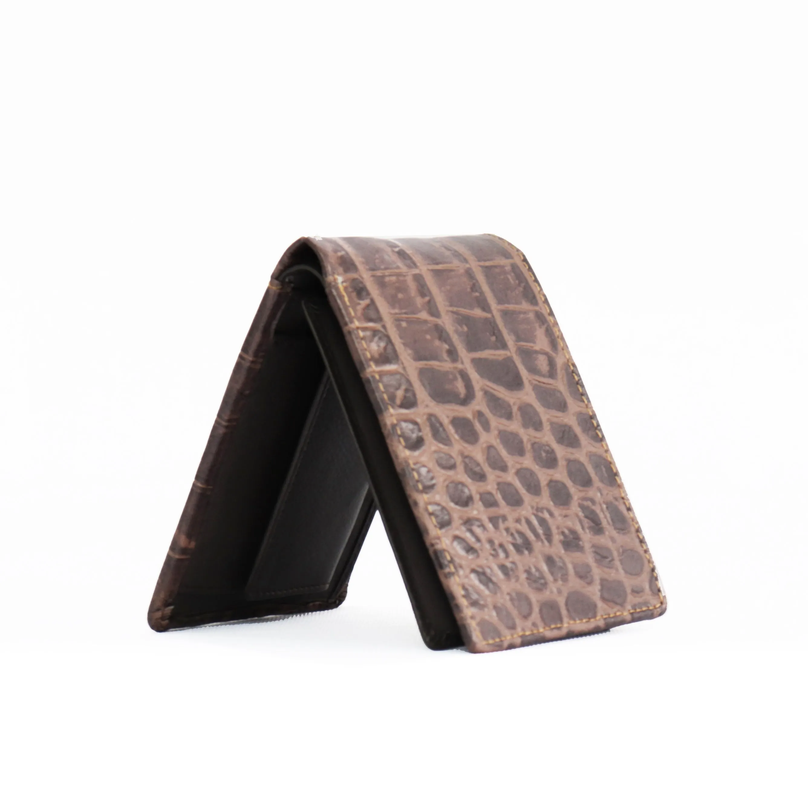 Genuine Leather Crocodile Embossed Men's Regular Wallet (Brown)