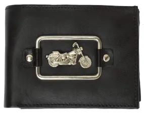 Genuine Leather Mens Bifold Credit Card ID Holder Wallet Motorcycle Design 1146-8 (C)