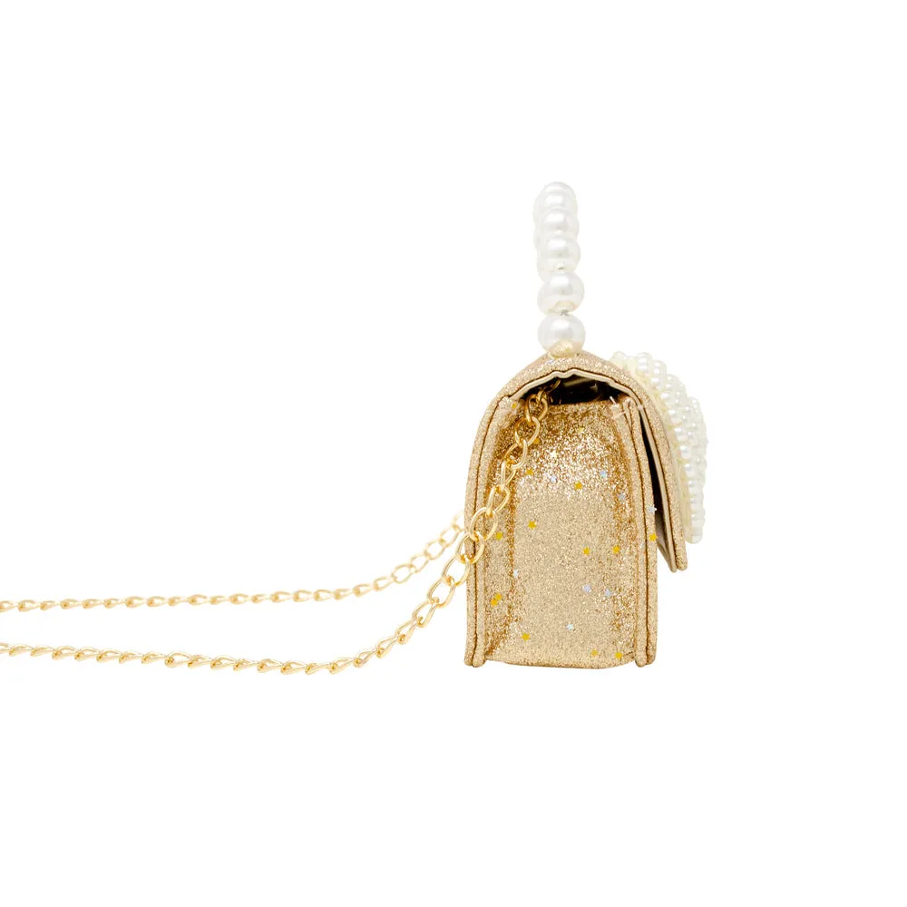 Gold Glitter Pearl Bow Bag