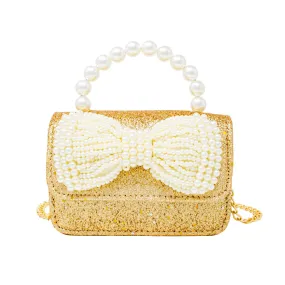 Gold Glitter Pearl Bow Bag