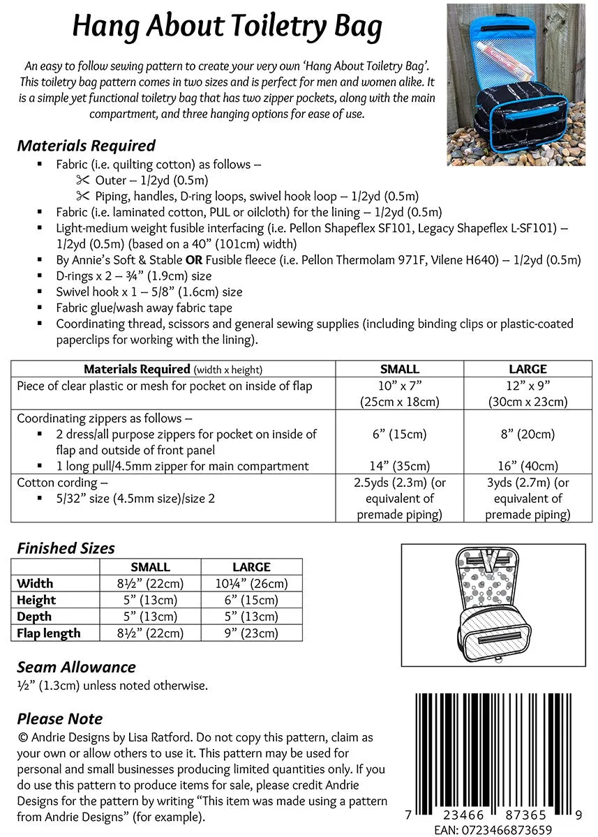 Hang About Toiletry Bag Pattern