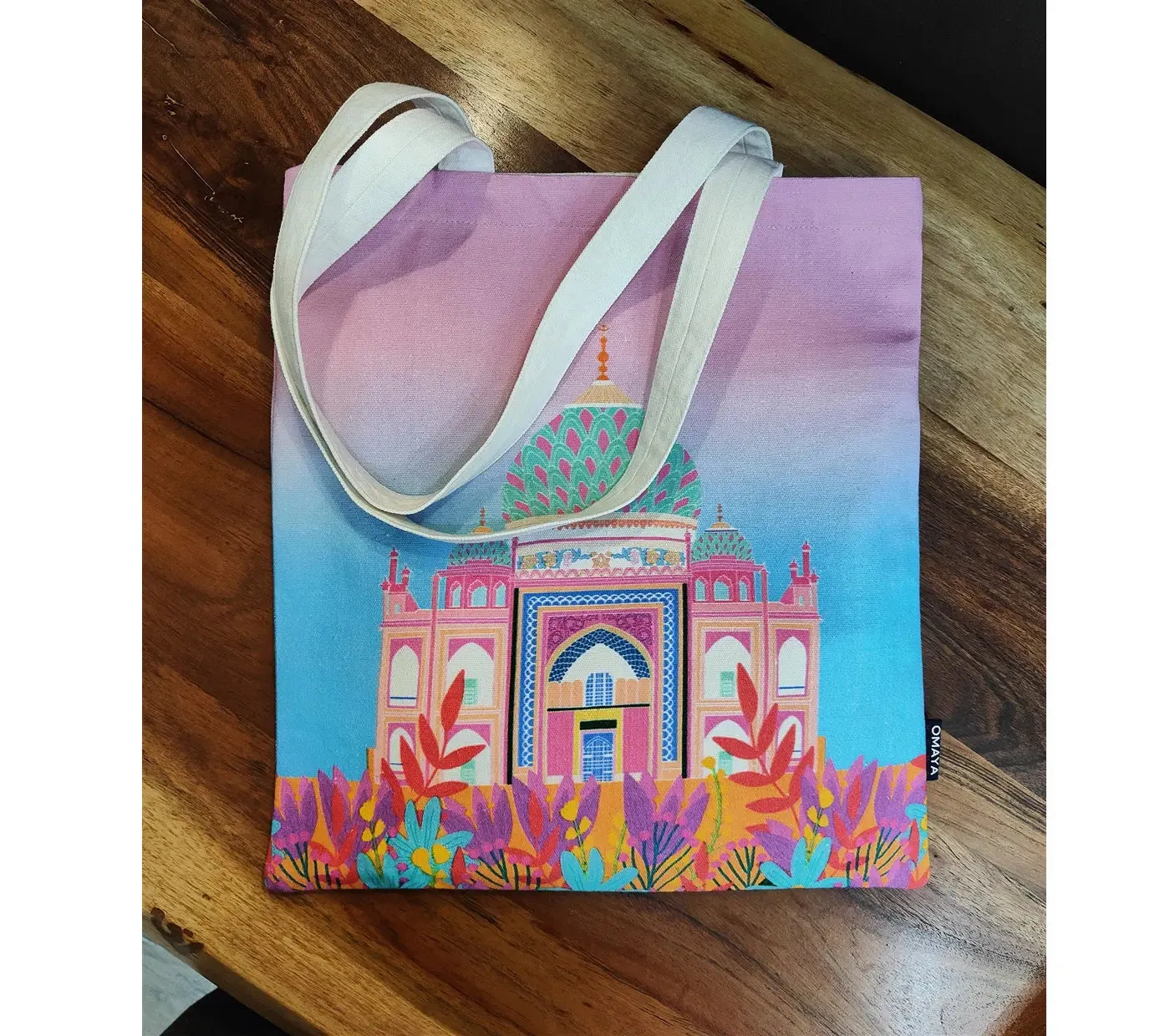 House of Omaya Printed Tajmahal Cotton Canvas Tote Bag 34×36 Cms