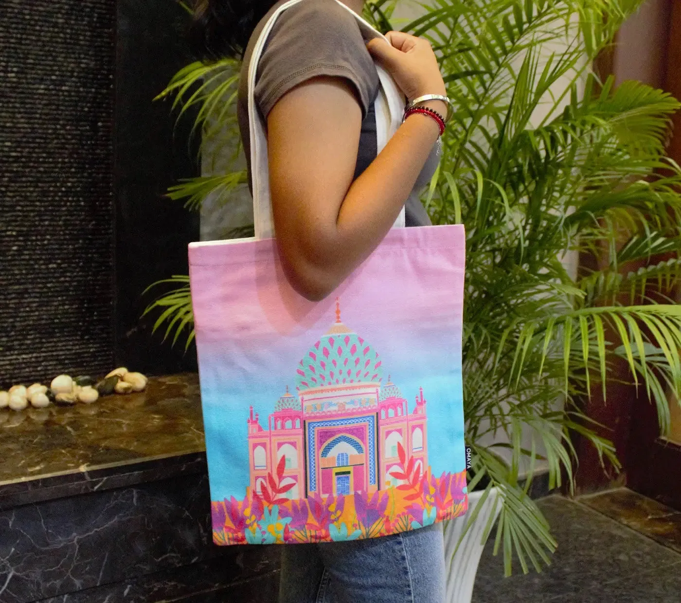 House of Omaya Printed Tajmahal Cotton Canvas Tote Bag 34×36 Cms