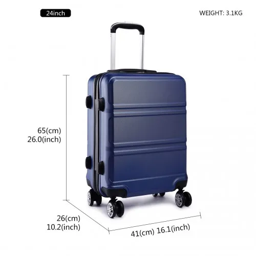 Kono ABS Sculpted Horizontal Design 24 Inch Suitcase - Navy Blue | Lightweight & Durable Travel Luggage