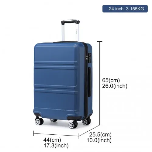 Kono ABS Sculpted Horizontal Design 24 Inch Suitcase - Navy Blue | Lightweight & Durable Travel Luggage