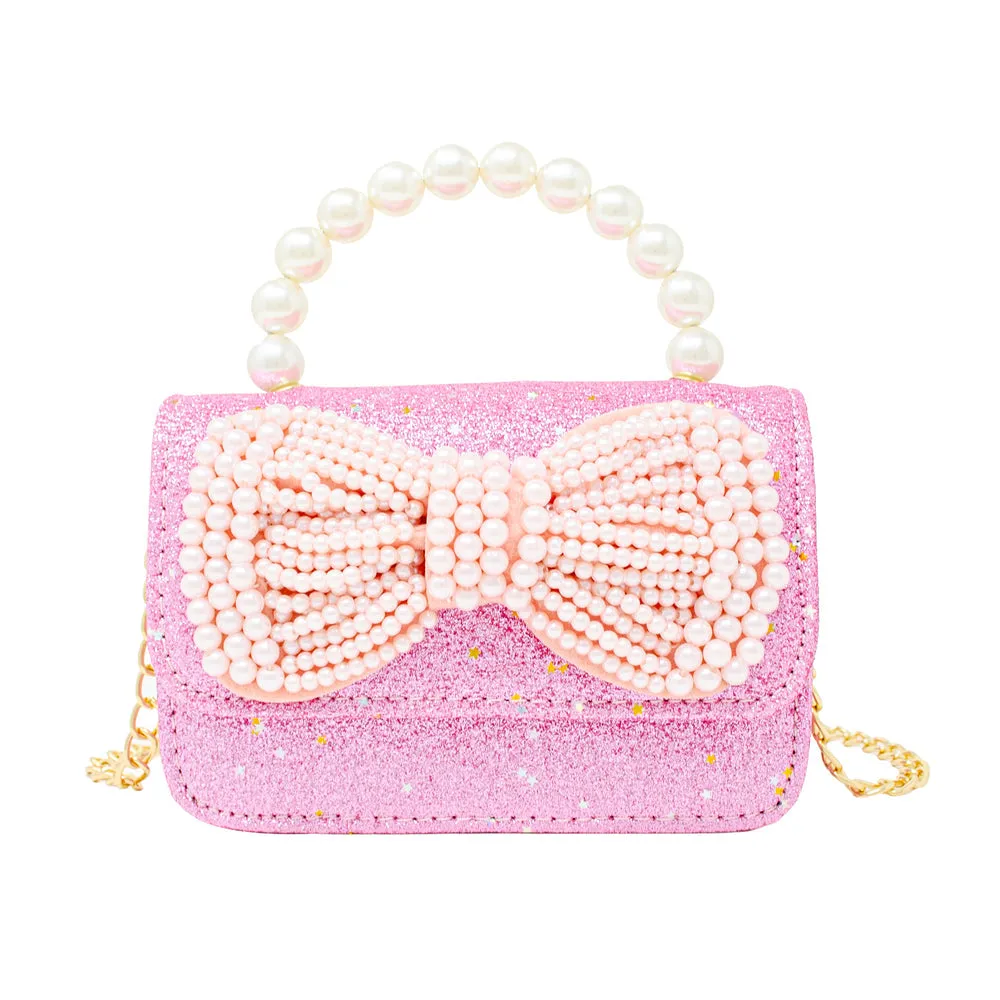 Pink Glitter Pearl Bow Bag