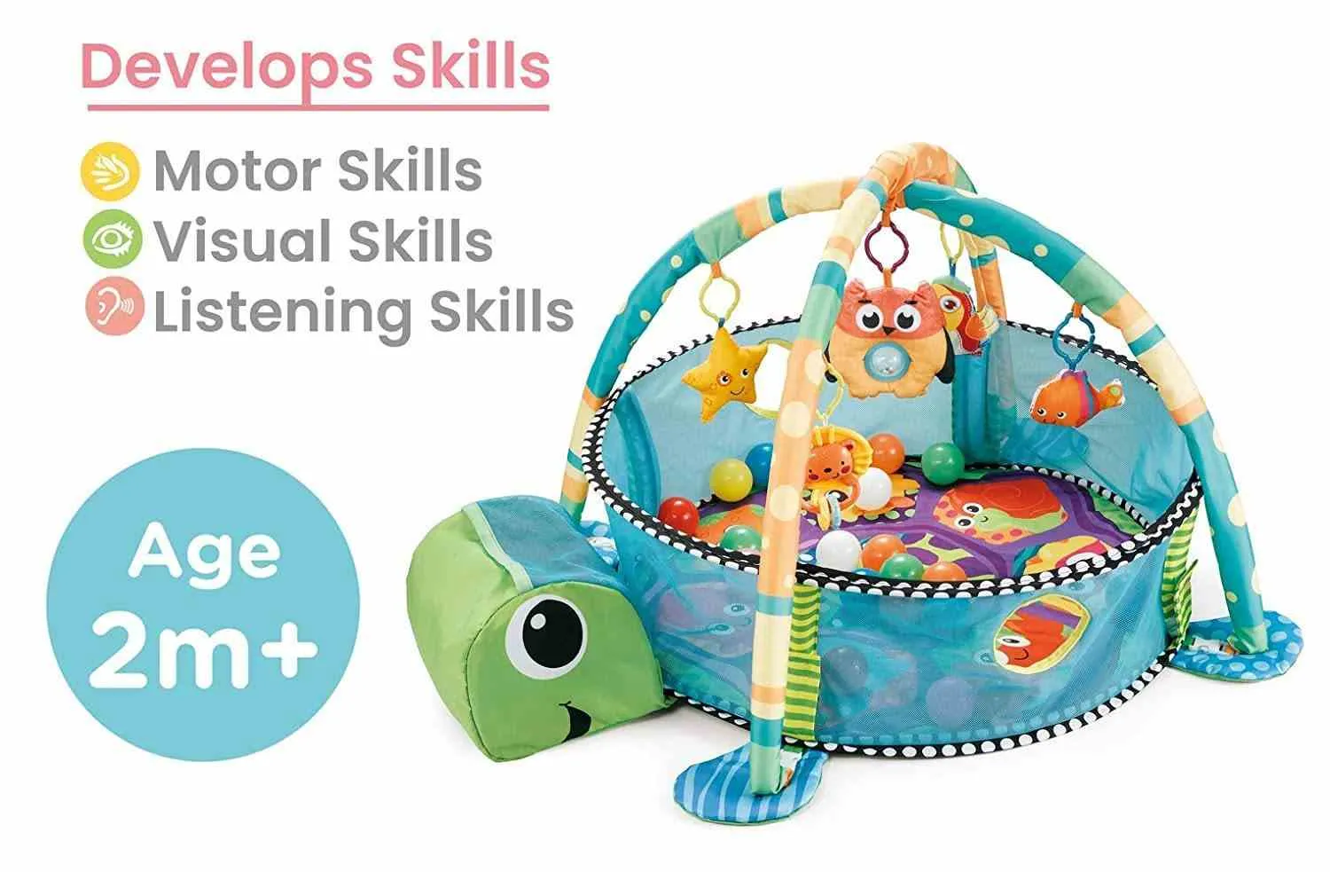 R FOR RABBIT First Play Turtle Face Play Gym for 2 Month Plus Babies,Multi-Color